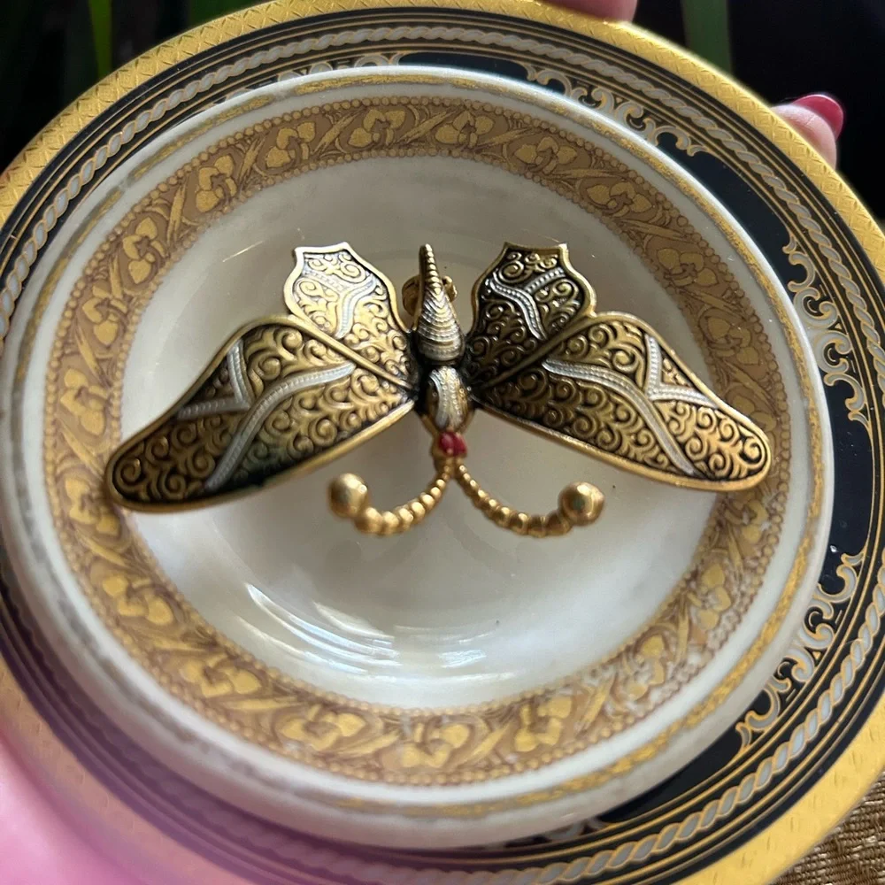 Vintage Damascene Butterfly Pin Brooch